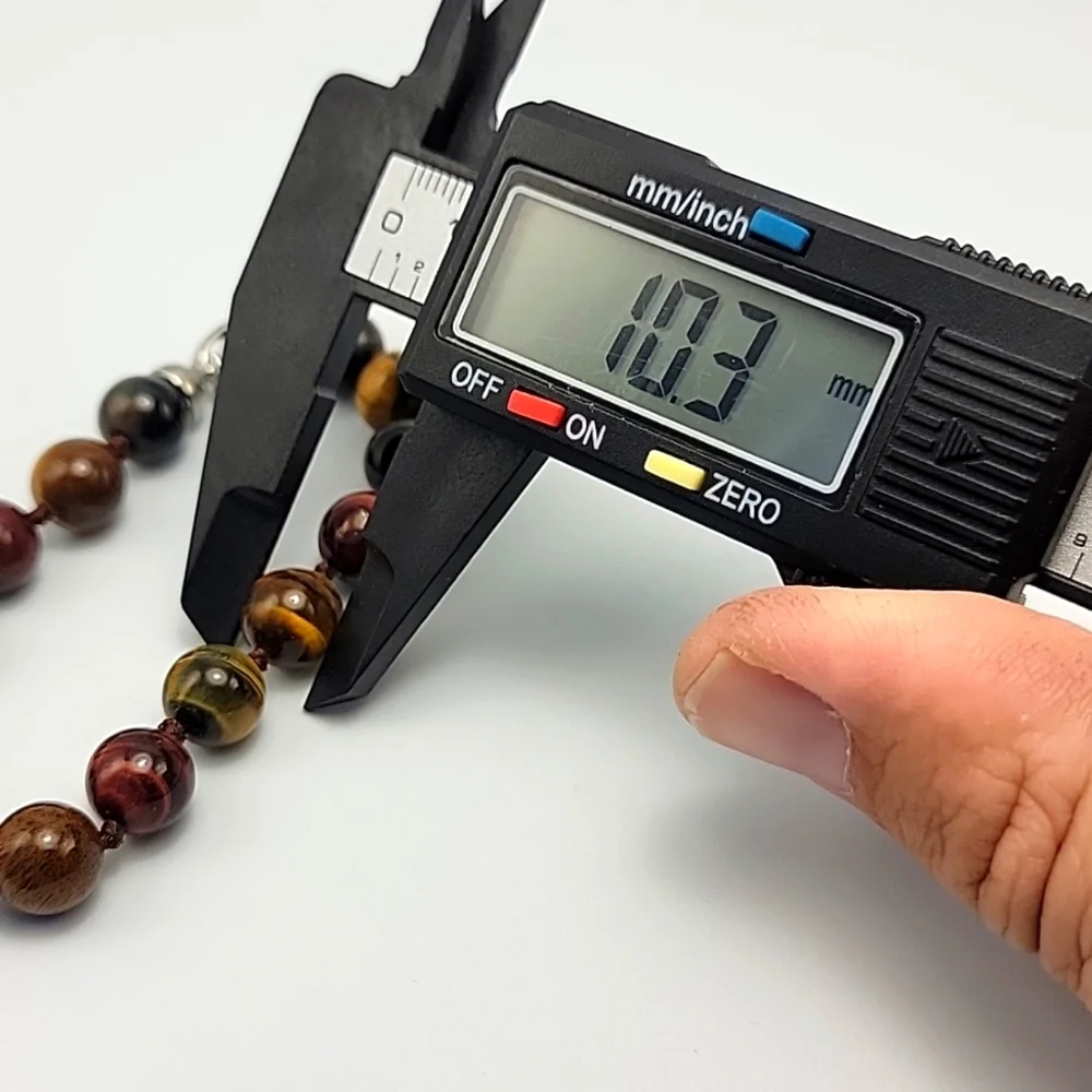 Gold Green Red 10mm Tiger Eye Beaded Bracelet Hand Knotted Silver Tone Clasp